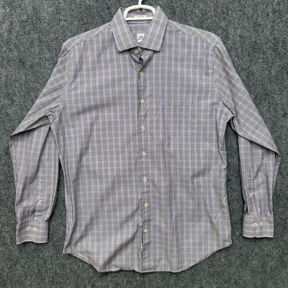Peter Millar long sleeve button up shirt Men's size Large purple black checks